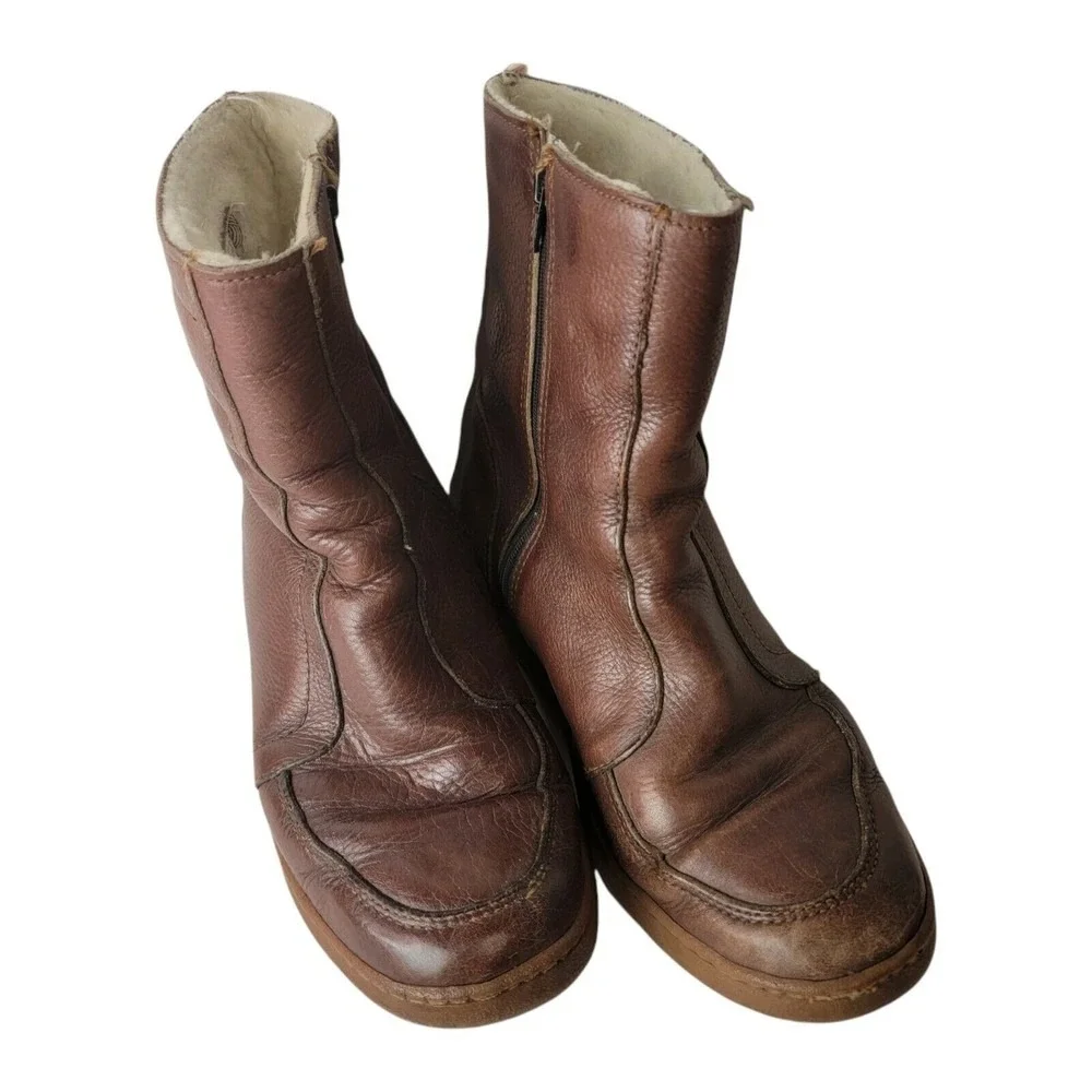 Vintage BATES Floaters Boots 9.5 M Brown Leather‎ Boots Wool Lining